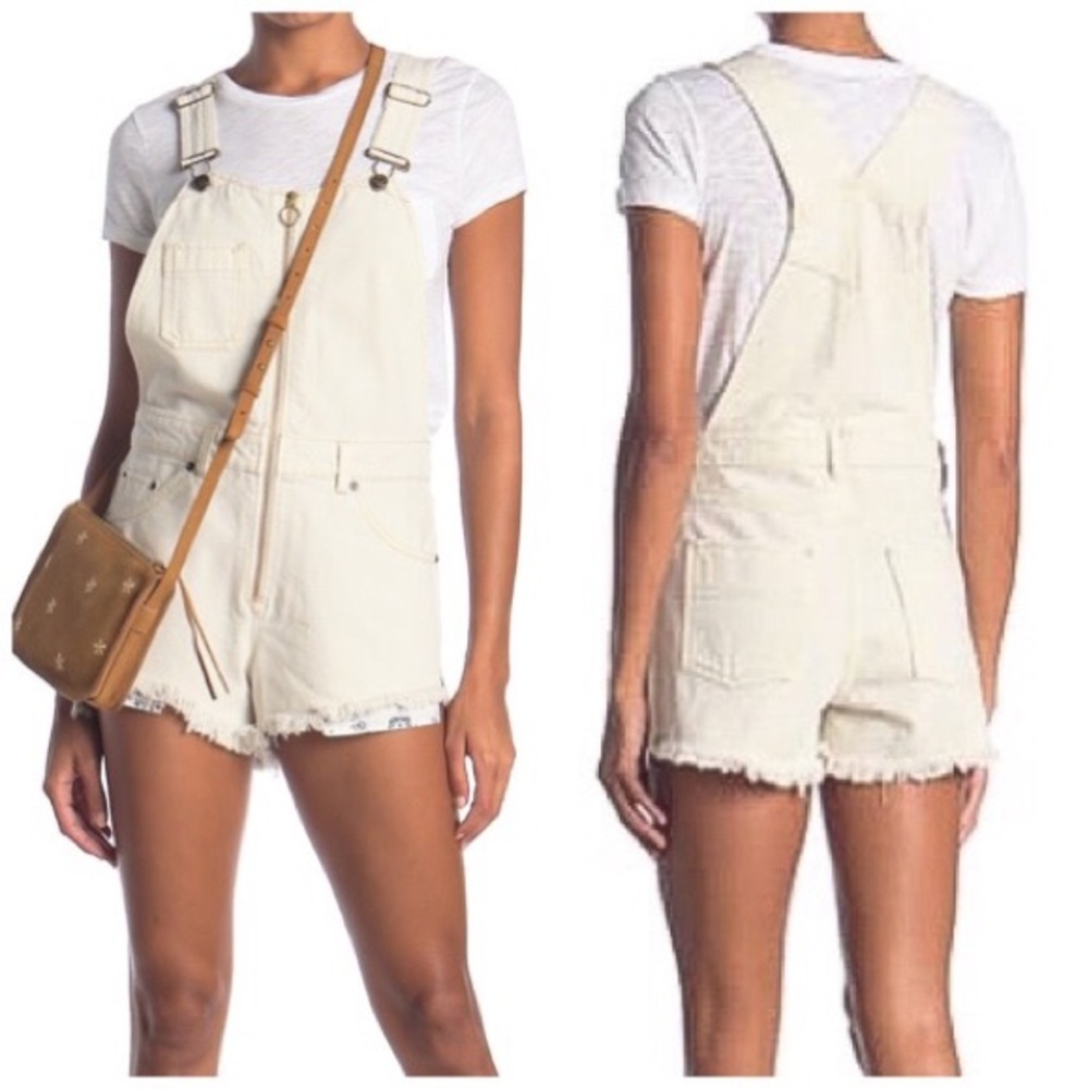 Free People Sunkissed Shortall Cream Denim Overall